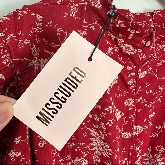 NWT Missguided High Neck Puff Sleeve Midi Dress Red Floral Size US 12 - Picture 13 of 15